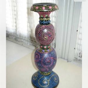 Vintage, Large, Wicker Dot Painted Candle Stand